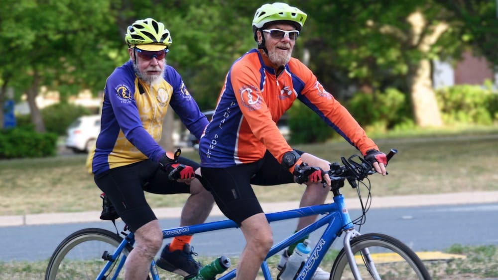Two men on a tandem